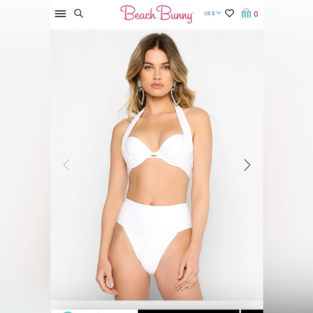 Beach Bunny Portia High Waist Bottom White NWT Large